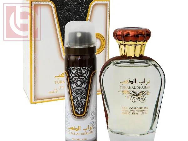 عطر تراب الذهب او دو برفيوم 100مل+ اسبراى للجسم 50مل من ارض الزعفران
