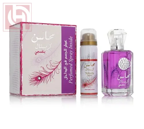 عطر محاسن كريستال بنفسجى او دو برفيوم 100مل+ اسبراى للجسم 50مل من لطافة