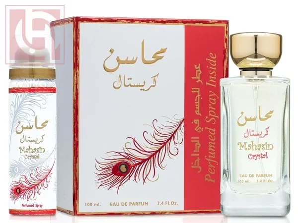 عطر محاسن كريستال او دو برفيوم 100مل+ اسبراى للجسم 50مل من لطافة