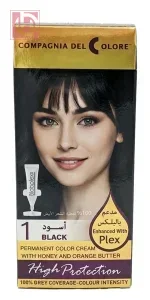 كومبانيا ديل كولور صبغة شعر الإيطالية الدائمة مدعمة بالبلكس أسود رقم 1